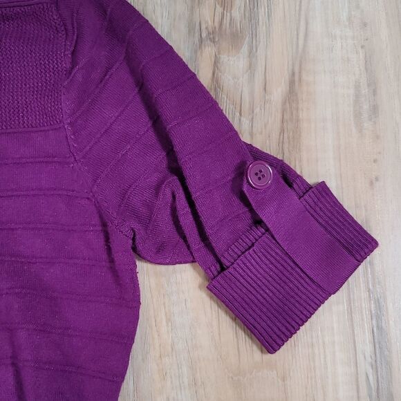 🔺️Apt 9 Purple Textured Boatneck Cuffed Sleeve Sweater Top Medium - Picture 6 of 11